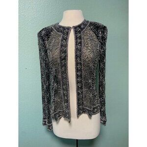 Vintage Mark & John by Gopal Women's Flower Floral Black & Silver Top Size Large